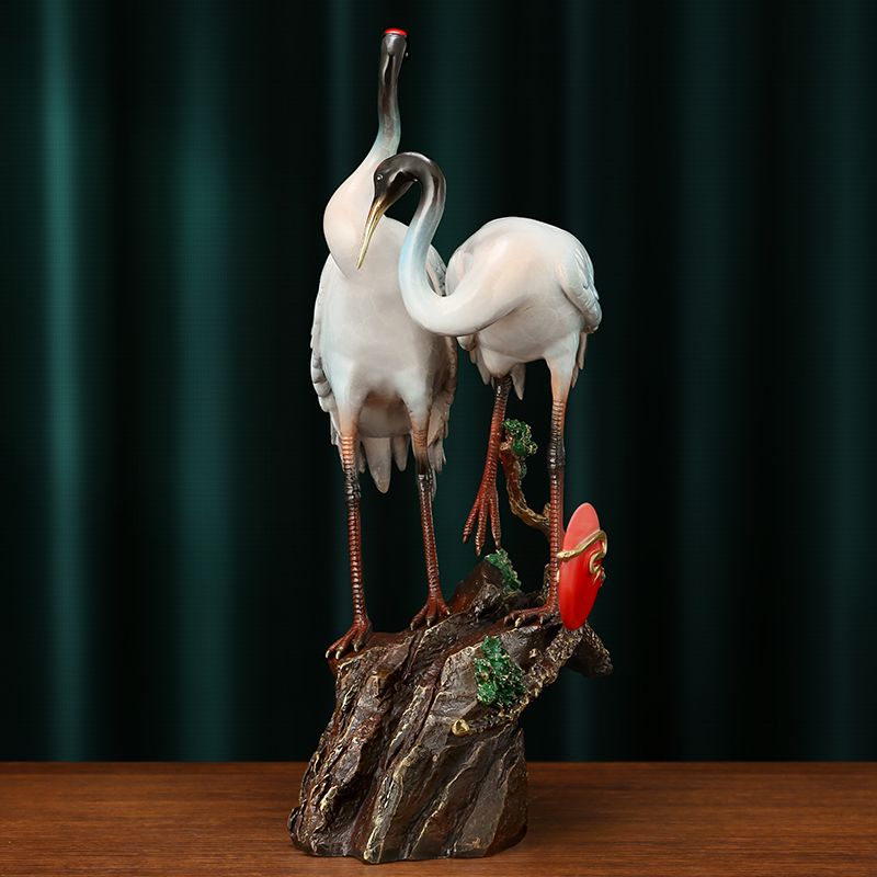 Pine & Crane Sculpture | Handcrafted Brass Art