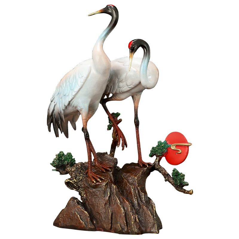 Pine & Crane Sculpture | Handcrafted Brass Art