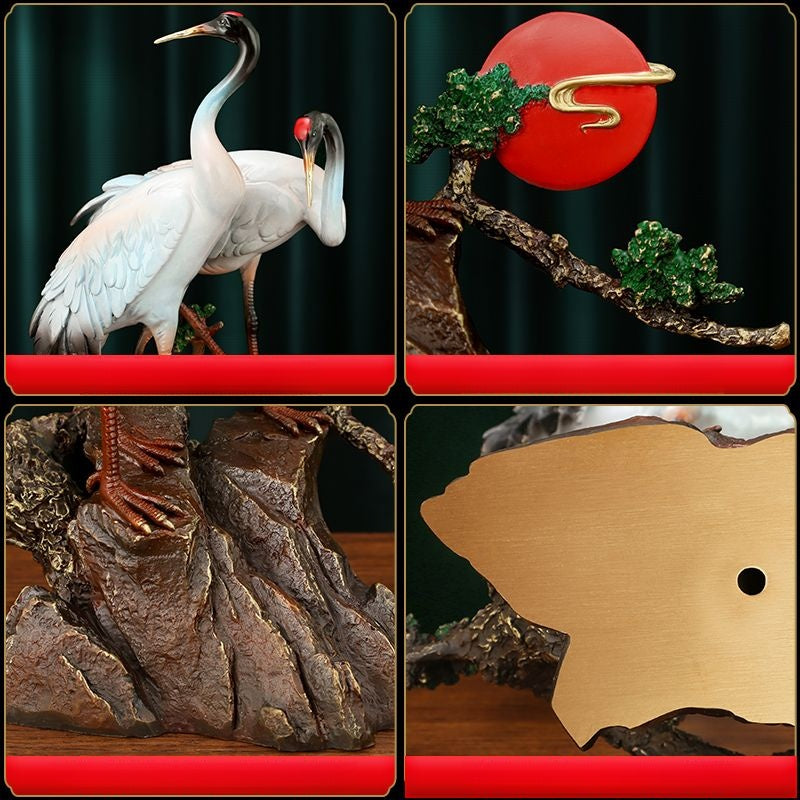 Pine & Crane Sculpture | Handcrafted Brass Art