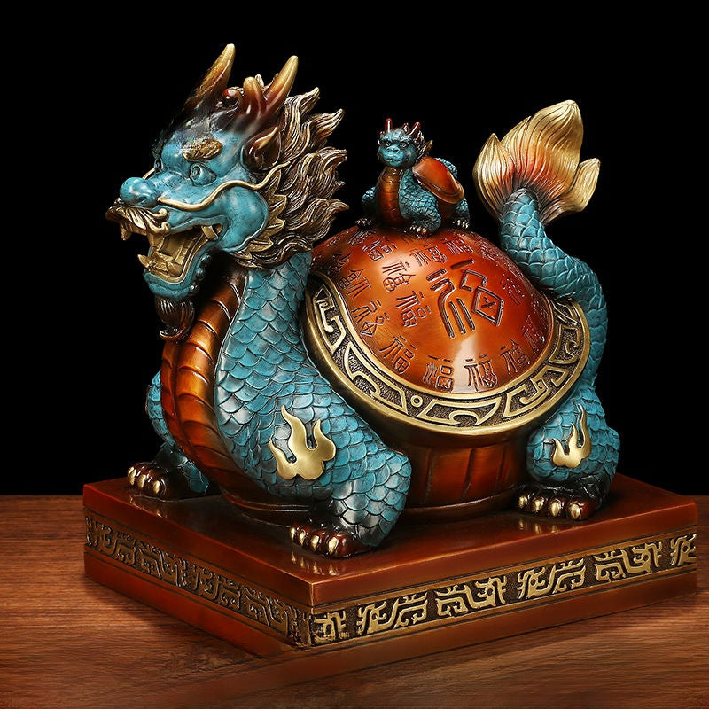 Baifu Dragon Turtle – Brass Statue of Family Harmony & Blessings