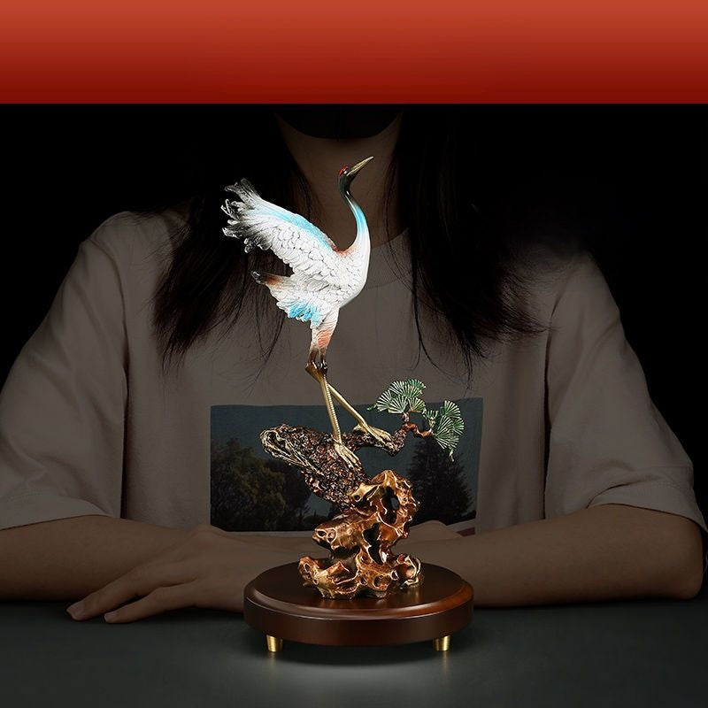 Brass Pine & Crane Sculpture | Elegant & Timeless Art