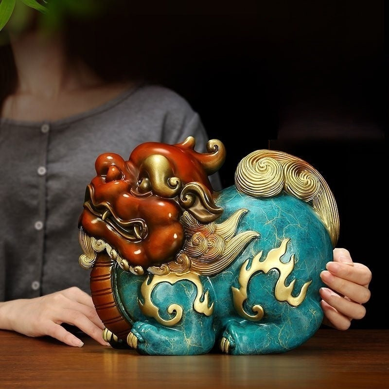 Cute Brass Pi Xiu – Feng Shui Wealth Guardian with Playful Charm
