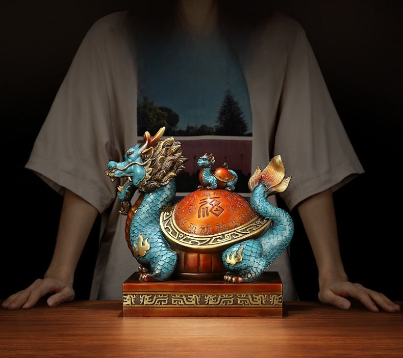 Baifu Dragon Turtle – Brass Statue of Family Harmony & Blessings