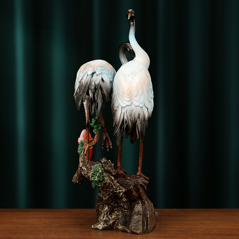 Pine & Crane Sculpture | Handcrafted Brass Art