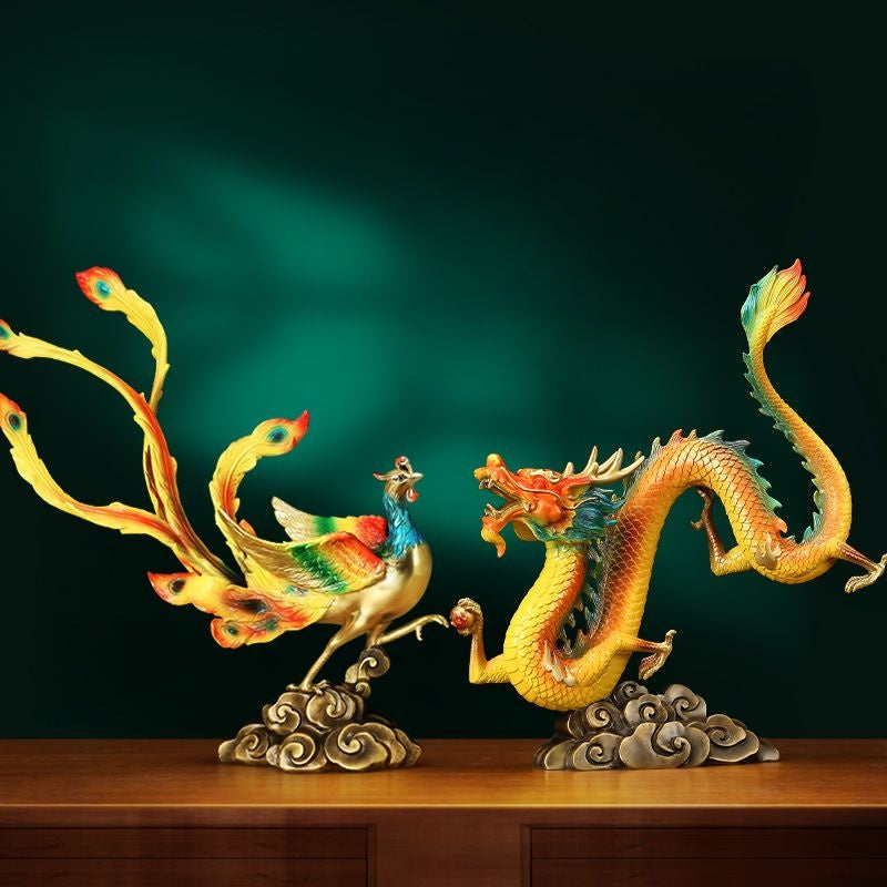 Dragon & Phoenix Pair | Handcrafted Brass Sculptures