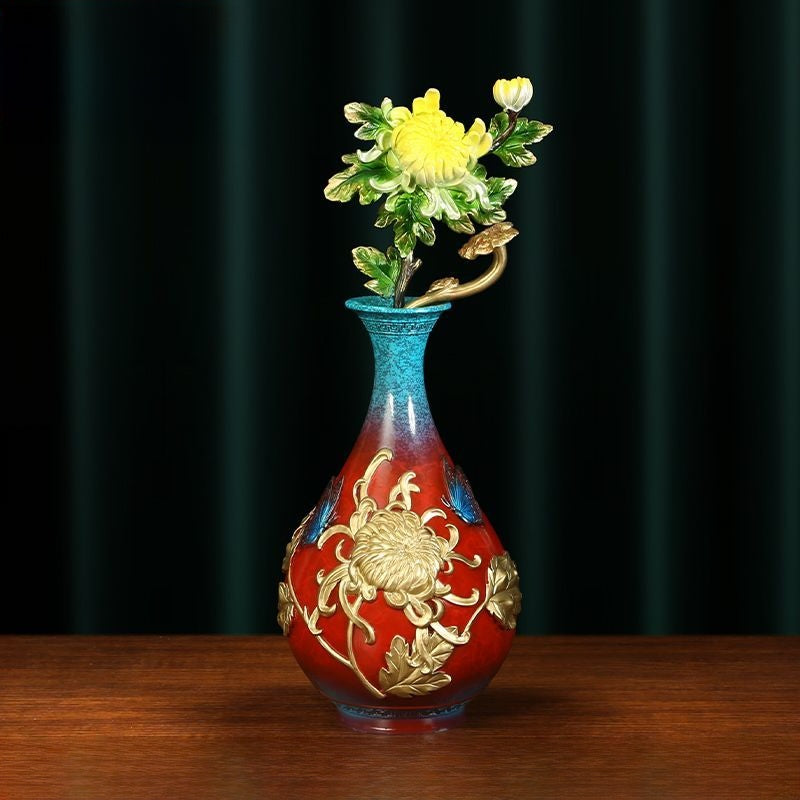 Brass "Four Gentlemen" Vase | Plum, Orchid, Bamboo & Chrysanthemum