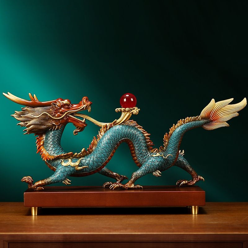 Brass Auspicious Dragon Sculpture | Majestic & Lifelike