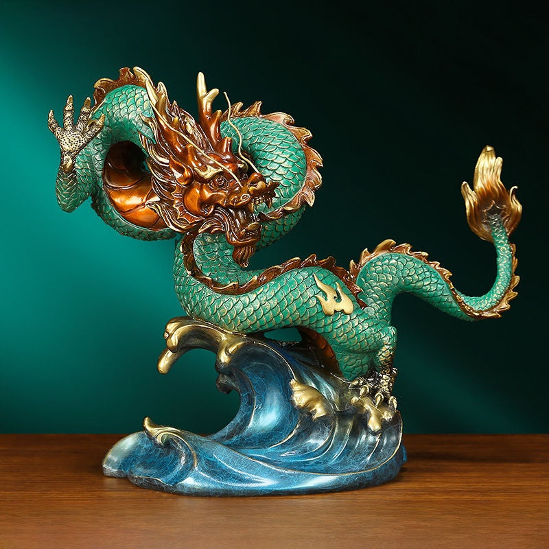 Dragon on the Waves | Handcrafted Brass Sculpture