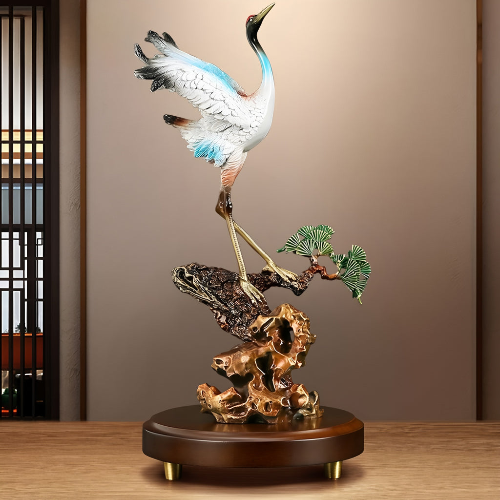Brass Pine & Crane Sculpture | Elegant & Timeless Art