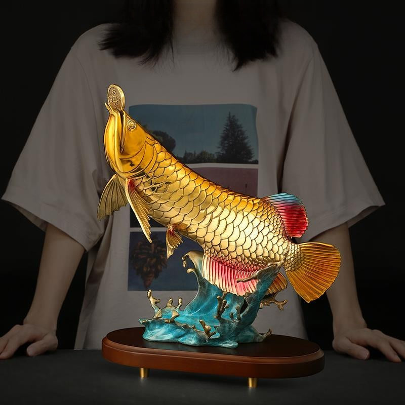 Golden Dragon Fish | Handcrafted Brass Sculpture