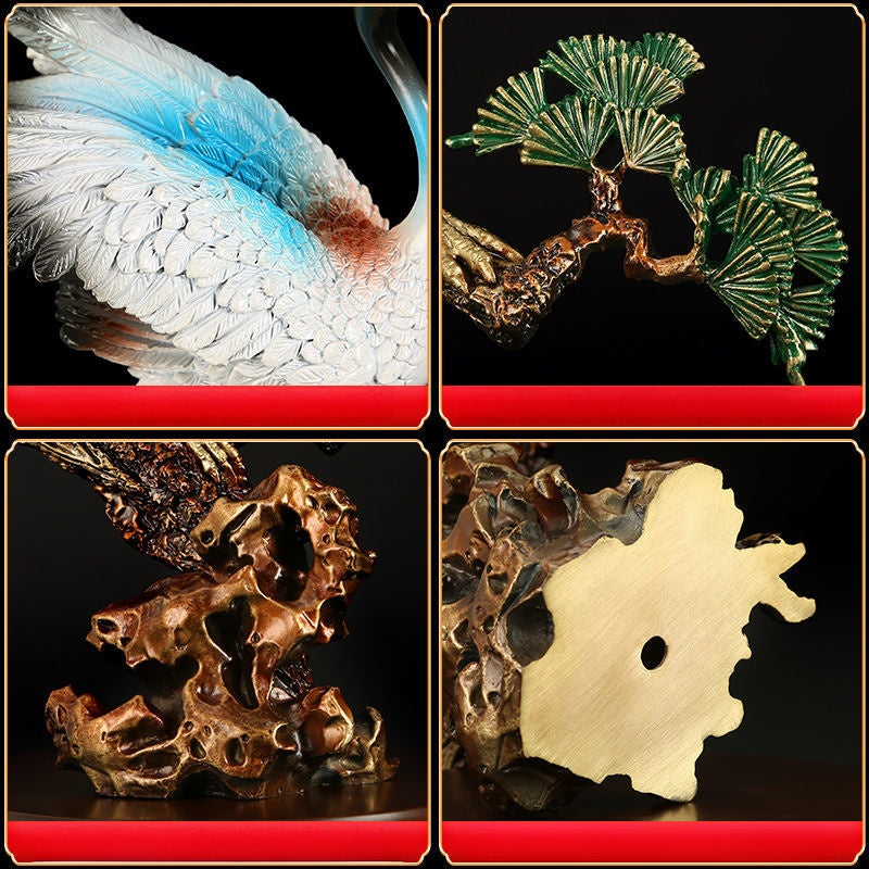 Brass Pine & Crane Sculpture | Elegant & Timeless Art