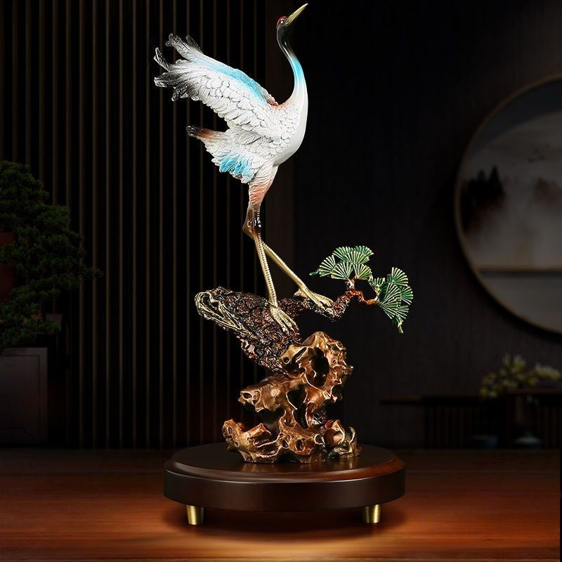Brass Pine & Crane Sculpture | Elegant & Timeless Art