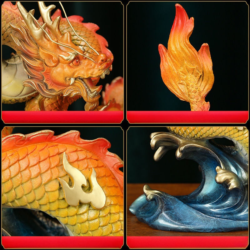 Dragon on the Waves | Handcrafted Brass Sculpture