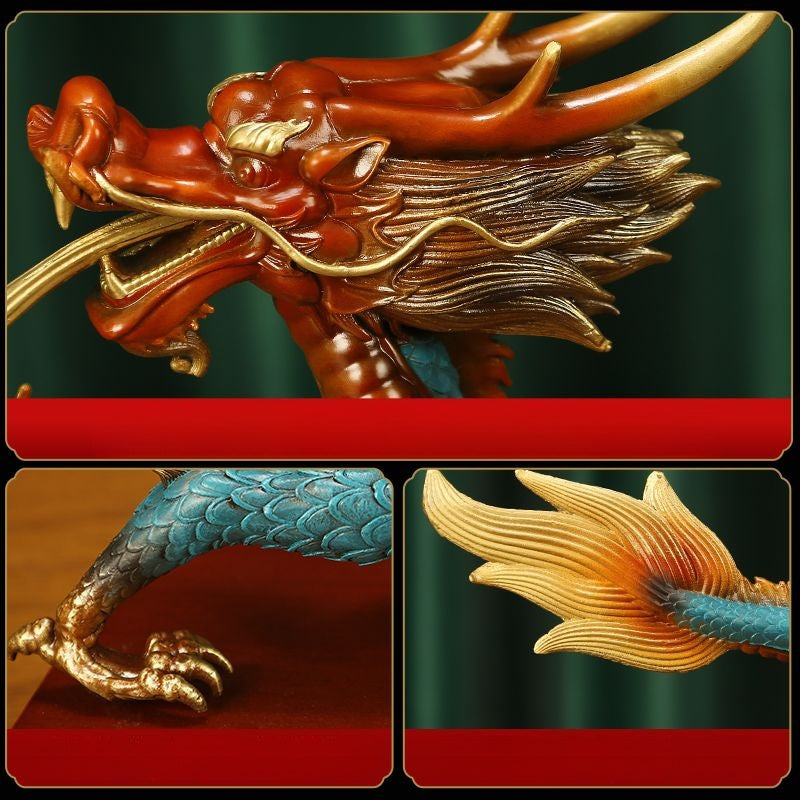 Brass Auspicious Dragon Sculpture | Majestic & Lifelike
